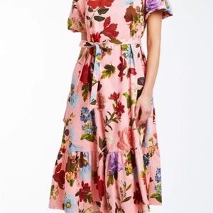 Mestiza Pink Chicken Floral Pink Maxi Dress XL square neck